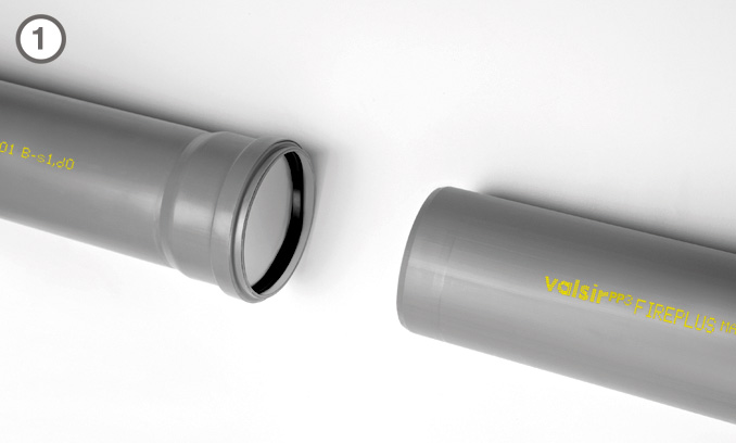 Pas 1 Fireplus Sistema de unión mediante boca con junta elastomérica monolabial FIREPLUS